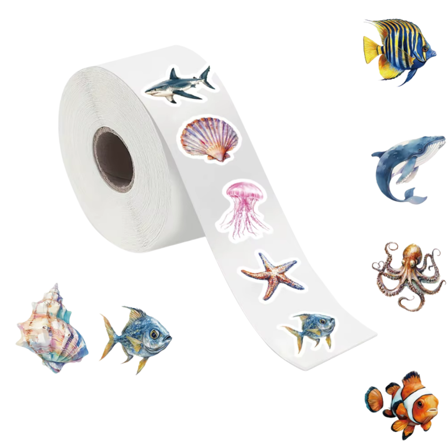 500pcs Roll of Sea Life Animal Stickers
