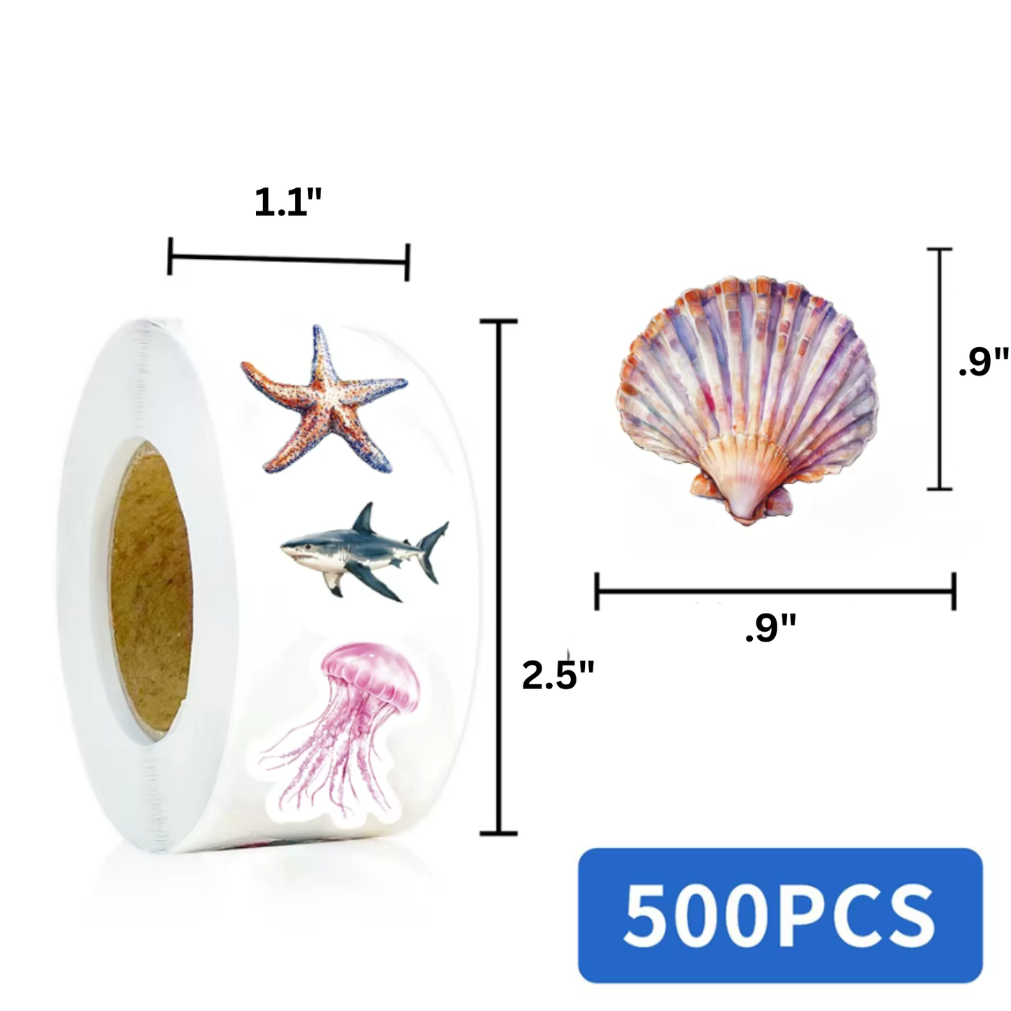 500pcs Roll of Sea Life Animal Stickers