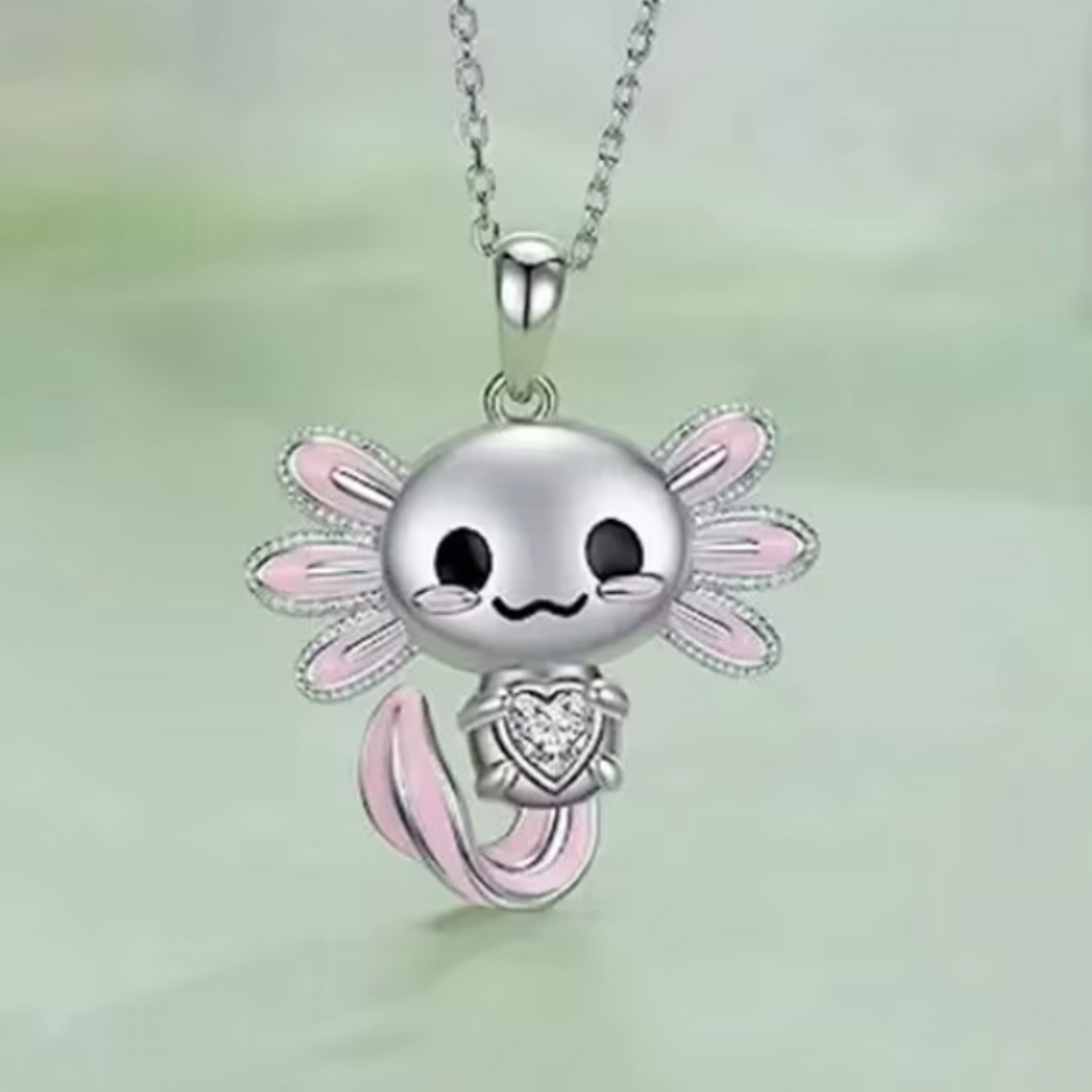 Axolotl Clear Heart Necklace