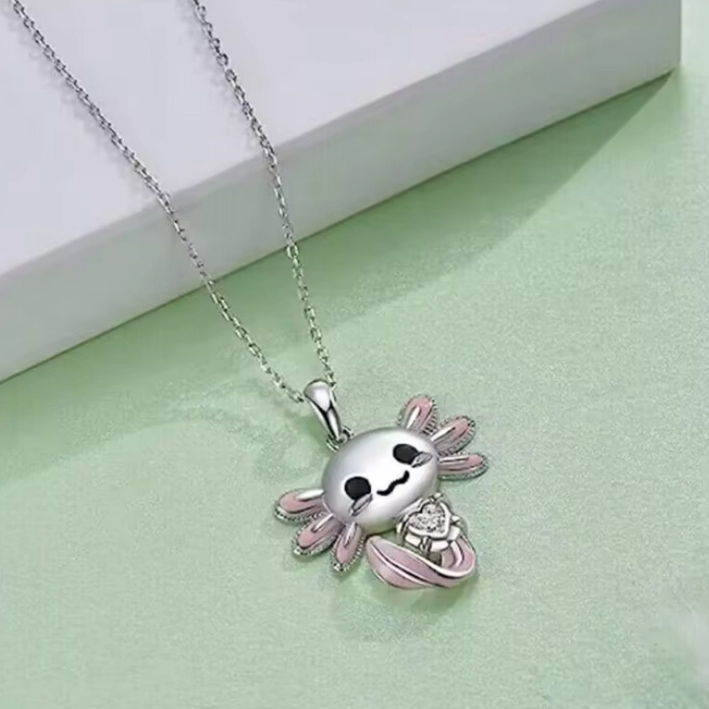 Axolotl Clear Heart Necklace