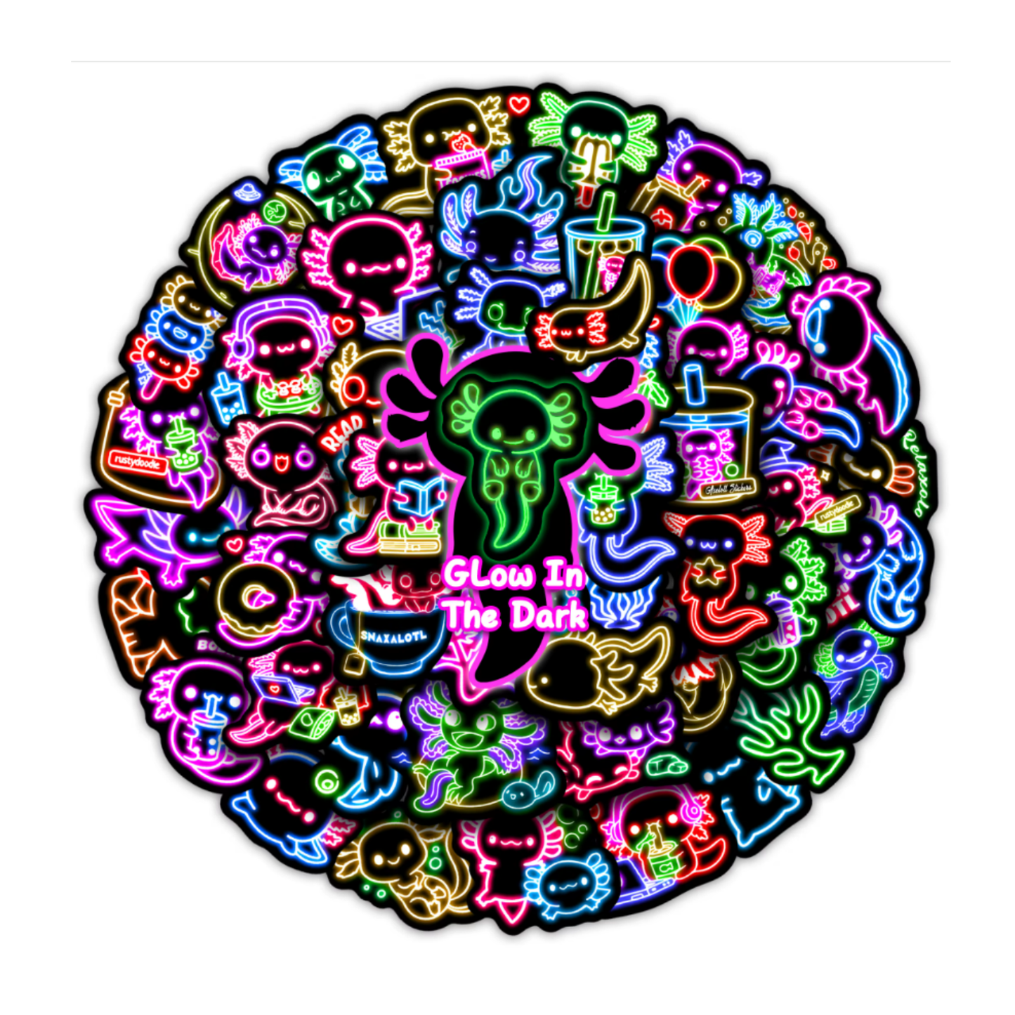 Glow in the Dark Neon Axolotl Stickers (50pcs)